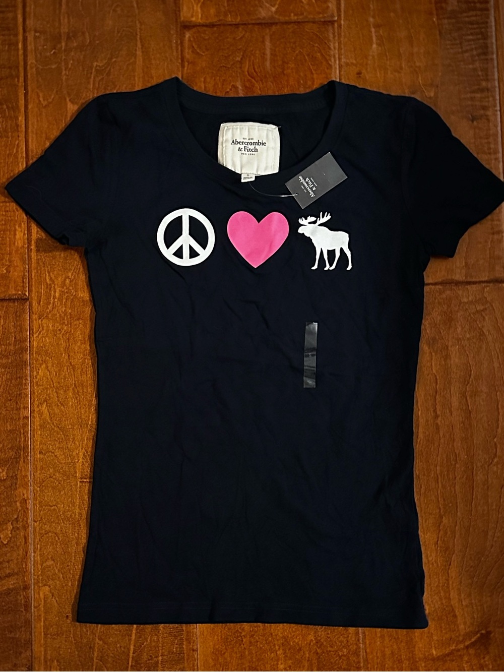 Abercrombie & Fitch Black Short-Sleeve Tee with Pink Heart & White Graphics